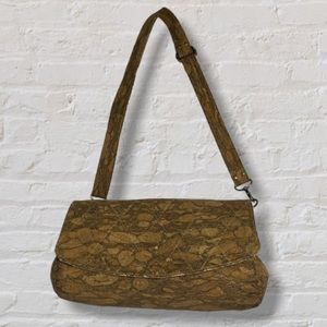 Sewgnar Brown Tan Cork Rectangular Fold Over Flap Cork Shoulder Bag Purse